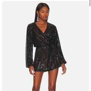Free People Christa Romper Black Sequins Long Sleeve Size S